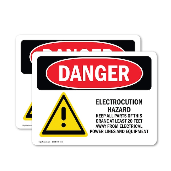 Signmission Electrocution Hazard Crane Danger Sign, Vinyl Decal, 7in W x 5in L, 2PK OS-2PACK-DS-D-57-L-1822 - main